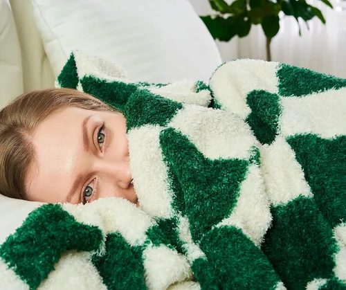 Vista 9 de Qeils Manta a cuadros de microfibra súper suave de punto verde bosque para sofá, silla, cama, camping, manta ligera de viaje - 60 x 80 pulgadas