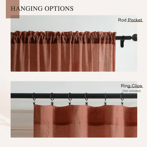Vista 7 de Anpark - Cortinas traslúcidas de terracota de 96 pulgadas de largo para dormitorio y sala de estar, elegantes cortinas de lino de algodón