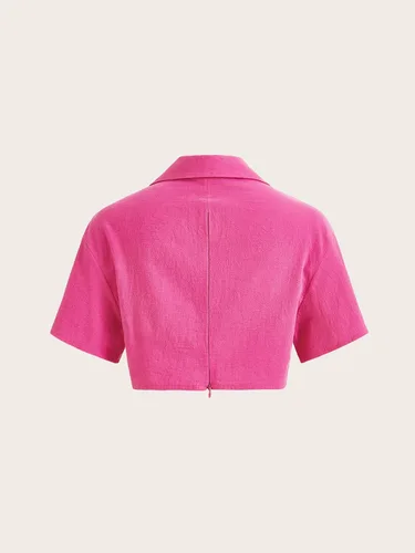 Vista 2 de Verdusa Blusa corta de manga corta con cuello y solapa y bolsillo frontal para mujer