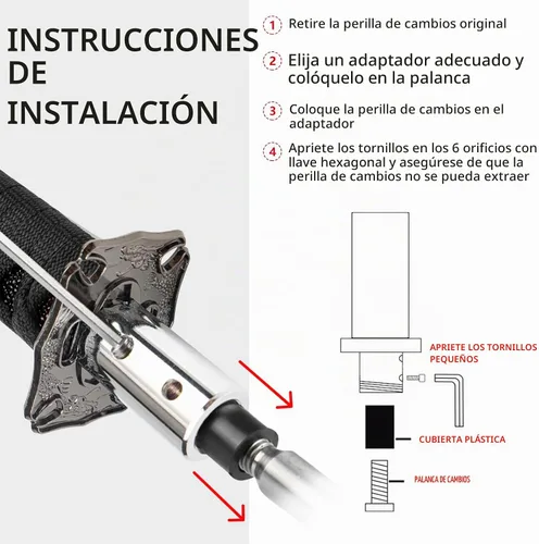 Vista 5 de Palanca de cambio estilo katana, pomo universal para espada samurái, compatible con autos manuales con adaptadores, negro (15 cm)