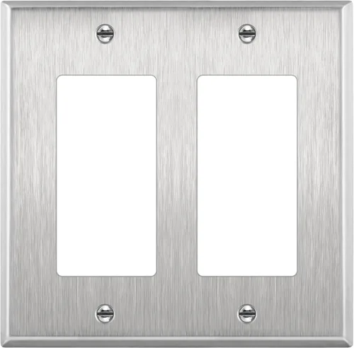 Vista 21 de ENERLITES Placa de pared metálica decorativa para interruptor o tomacorriente, resistente a la corrosión, tamaño de 2 segmentos, 4.50" x 4.57