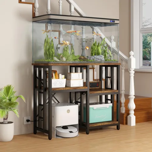 Vista 6 de Estante de cocina de 4 niveles con toma de corriente, mini refrigerador y microondas, mesa de barra de café de 5 niveles, soporte para tanque
