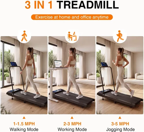 Vista 7 de Walking with Incline Pad and Handle Bar, 2.5HP Low Noise Treadmill, 270lbs Remote Control, 3 in 1 Mini Walking Machine, Walking with Incline Mat