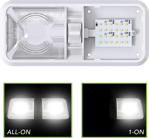Vista 4 de Aplique de luz LED para techo de RV con doble cúpula y interruptor de encendido/apagado para iluminación interior de coche/RV/remolque/camper/barco