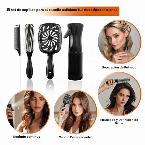 Vista 7 de Set de 11 piezas de cepillo para el cabello, cepillo para desenredar y botella de spray, 3 piezas de cepillo de pelo liso para niños pequeños