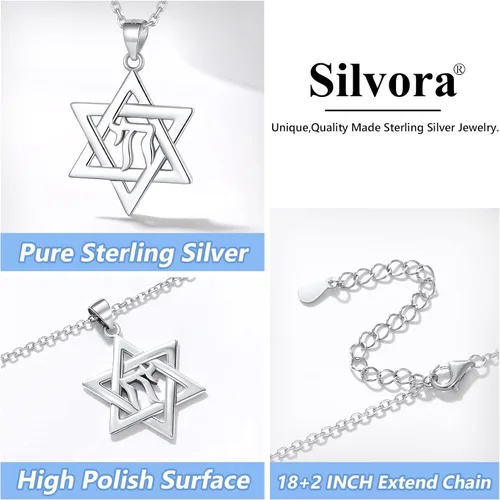 Vista 5 de Silvora Collar hebreo personalizado con colgante judío de plata de ley para mujer con embalaje delicado