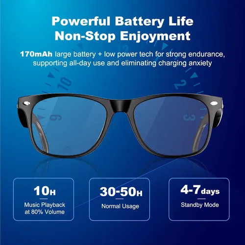 Vista 6 de Gafas inteligentes AI, gafas de traducción con GPT de chat y 164 idiomas Bluetooth Glasses with Photochromic Lens, Music Playback & Hands-Free