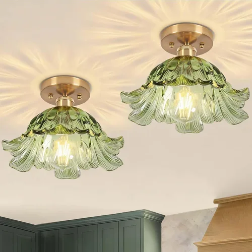 Vista 13 de Lámpara de techo semiempotrada, luces vintage E26, lámpara de techo verde de 11 pulgadas para armario, pasillo, cocina, comedor, paquete de 2