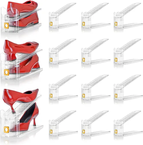 Vista 14 de Organizador de ranuras ajustables para zapatos, paquete de 10 unidades de apiladores de zapatos transparentes, soporte para zapatos, ahorrador