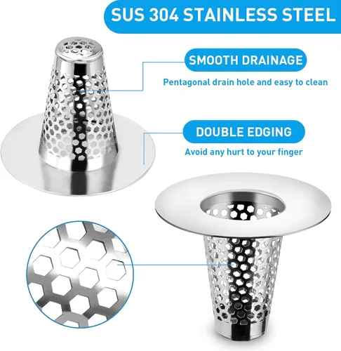 Vista 3 de 2 piezas de filtros de drenaje para fregadero de baño, 1" pequeño cónico de acero inoxidable premium poroso colector de pelo, filtro de drenaje