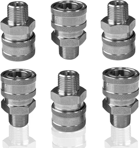 Vista 7 de Essential Washer Acero inoxidable de 1.2 in de conexión rápida macho NPT Arandela a presión Conexiones de conexión rápida 5000 PSI Juego de 2