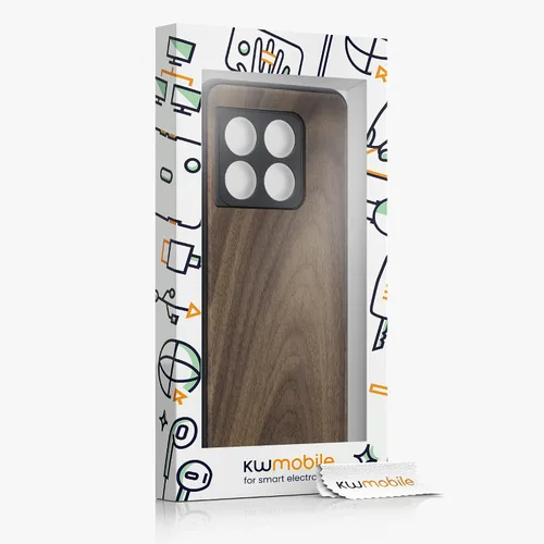 Vista 6 de kwmobile Funda de madera real compatible con OnePlus 10 Pro 5G, cubierta de madera dura con parachoques de TPU, color marrón oscuro
