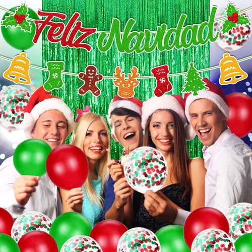 Vista 6 de 25 piezas de decoraciones de fiesta de Feliz Navidad, pancarta española de Feliz Navidad, guirnalda de acebo para festival de invierno, vacaciones