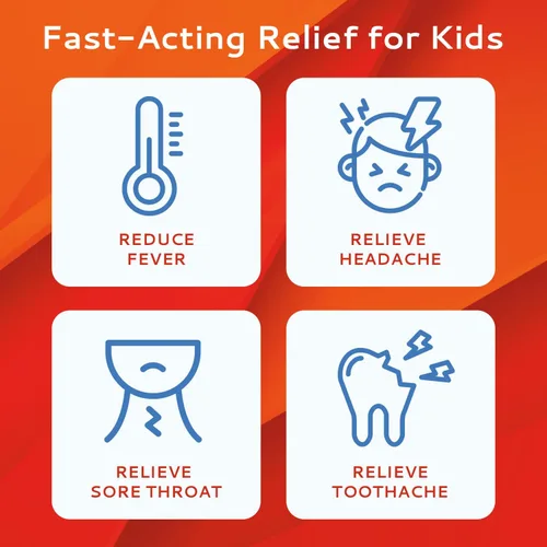 Vista 2 de Tiras masticables de acetaminofeno para niños, 24 tiras Alivio del dolor y reductor de fiebre Apoyo de acción rápida para síntomas de resfriado