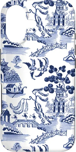 Vista 32 de iPhone 14 Pro Preppy Azul y Blanco Willow Patrón Chinoiserie Toile Case