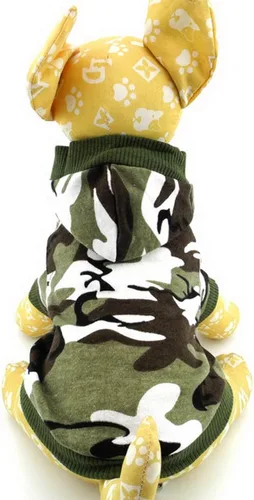Vista 2 de Sudadera con capucha para perros de camuflaje, ropa para perros pequeños, color verde, talla XS