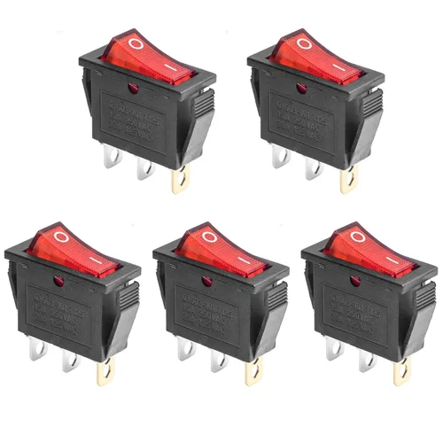 Vista 12 de KCD3 SPST de encendido/apagado de 3 pines, 2 posiciones, interruptor basculante instantáneo DC 12V-24V 30A con LED verde para barco - Paquete de 5