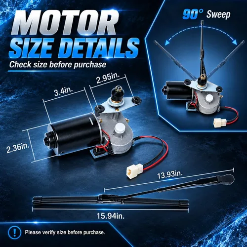 Vista 10 de Kit de limpiaparabrisas UTV de 12 V con hoja de 16 pulgadas, conjunto de motor de barrido de 90°