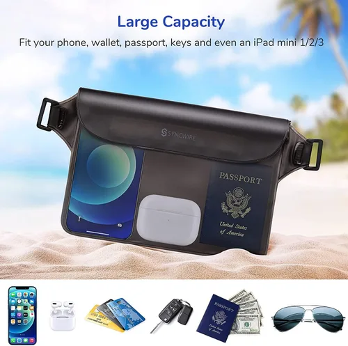 Vista 6 de Riñonera impermeable con correa ajustable para mantener el teléfono celular, herramienta de playa segura para natación, barco, kayak, parque