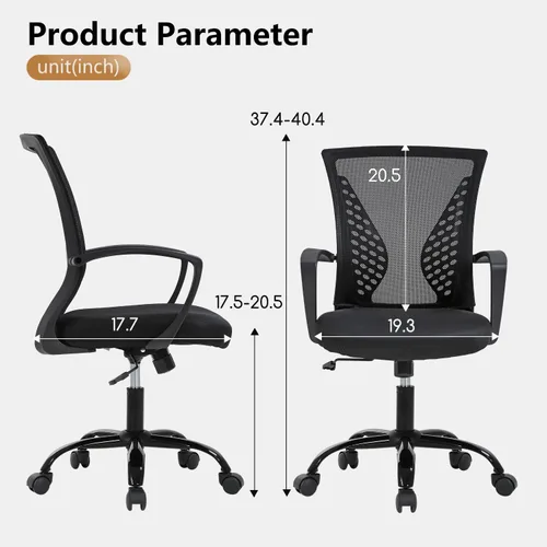 Vista 3 de PayLessHere Silla de oficina, silla de escritorio, silla de computadora, silla ergonómica, malla ejecutiva ajustable, respaldo medio con ruedas Negro