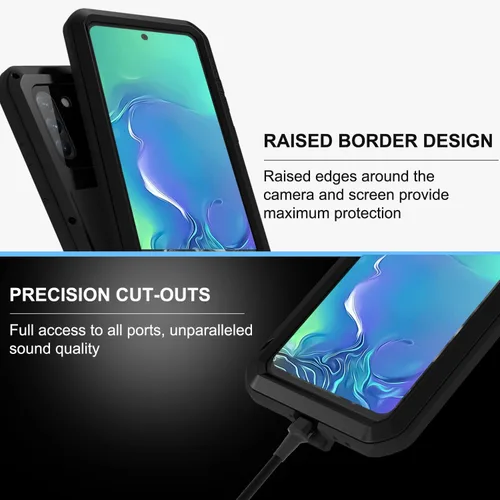 Vista 6 de LOVE MEI Funda militar resistente para Samsung Galaxy S21 Fe, con protector de pantalla de vidrio templado, a prueba de golpes, a prueba de polvo, a
