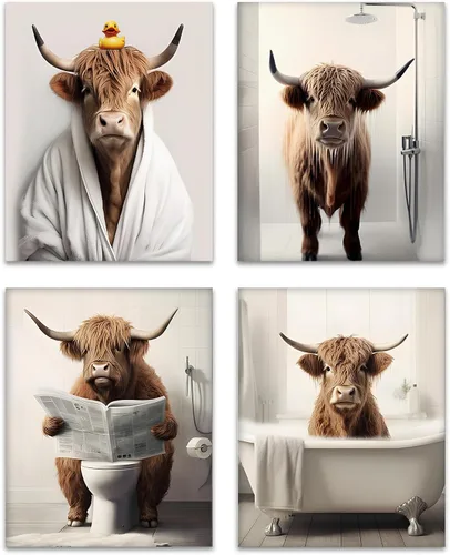 Vista 12 de OFJE Juego de 4 impresiones artísticas divertidas de oso para pared, divertidas imágenes de oso para baño, baño, baño, 8 x 10 pulgadas, sin marco