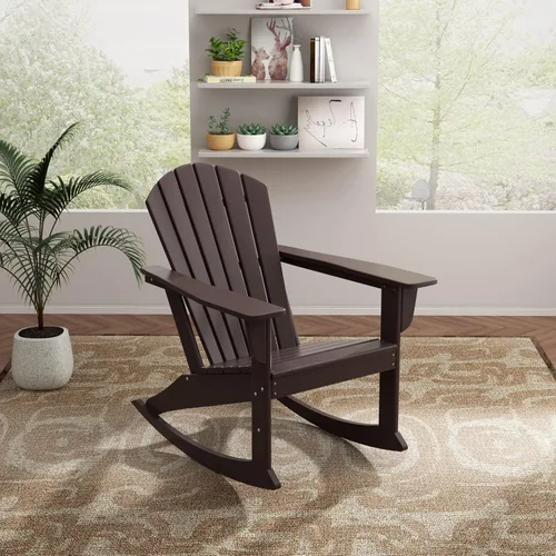 Vista 18 de WO Home Furniture Silla Mecedora de Patio Moderna para Exteriores HDPE Resistente a UV y Clima (Negro)