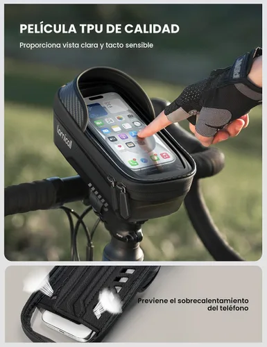 Vista 5 de Lamicall Paquete de 2 bolsas impermeables para marco de bicicleta, [versión 1s] [2 en 1], bolsa de teléfono para bicicleta, soporte para teléfono