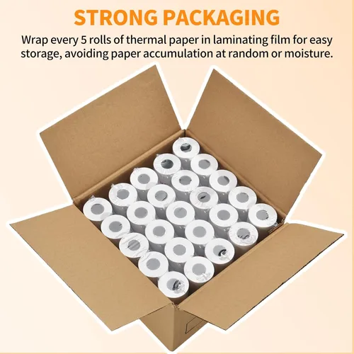 Vista 5 de rollos de papel térmico comprobante, 2 1/4 pulgadas x 50 pies (100 rollos), Blanco