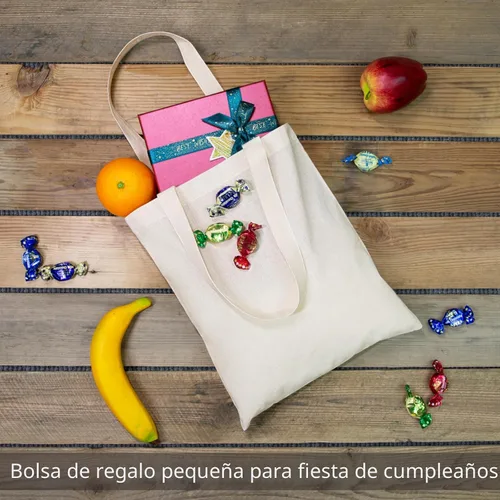Vista 2 de TOPDesign Paquete de 10 bolsas de mano económicas de algodón de 11.8"x13", bolsas de tela ligeras y pequeñas reutilizables para compras de Beige