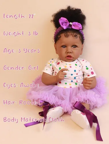 Vista 4 de HOOMAI - Muñeca imitación de bebé real, con cuerpo suave de 22.8 pulgadas, muñeca realista de niña afroamericana
