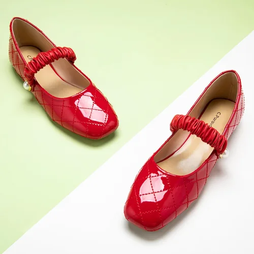 Vista 2 de C.Paravano Mary Jane Flats para mujer Zapatos de ballet para mujer Zapatos Mary Jane para mujer Zapatos planos de cuero con punta cuadrada, rojo