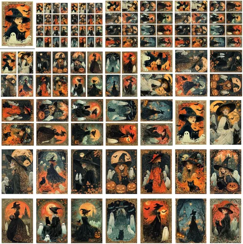 Vista 4 de Decoupage - Paquete de papel (35 hojas de 6 x 8 pulgadas), elegante hechicería de Halloween, brujas elegantes, gatos negros y fantasmas juguetones