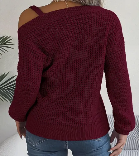 Vista 6 de ONDIAN Camisetas de manga larga para mujer, estilo casual, básicas, ligeras, sueltas, con hombros descubiertos, suéter de punto