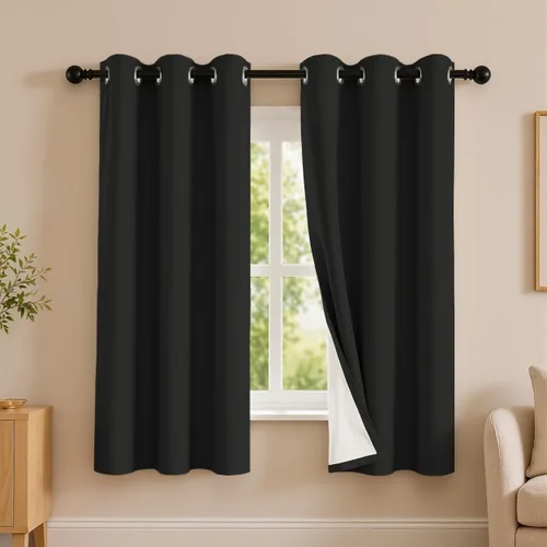 Vista 88 de 2 paneles de cortinas 100% opacas, de peso medio, con aislamiento térmico y ojales para dormitorio, sala de estar, tratamiento de ventana