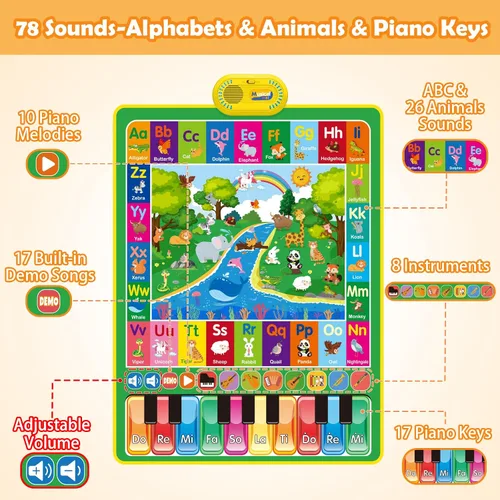 Vista 3 de Juguetes para bebés para niños de 1 año: tapete de juego de música de piano de animales del alfabeto 3 en 1 - Juguetes para niños de 1 a 3 años