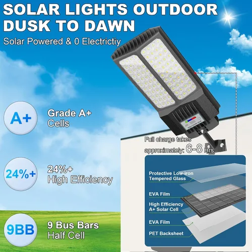 Vista 2 de Luz solar de calle de 7000 W, luces solares comerciales impermeables al aire libre, 200 luces LED de alto brillo, luces solares de estacionamiento