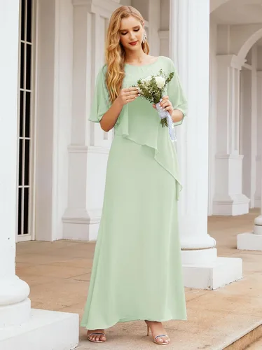 Vista 4 de Numbersea Vestidos de gasa de primavera de talla grande para madre de la novia, vestido formal de baile de graduación, capa con volantes