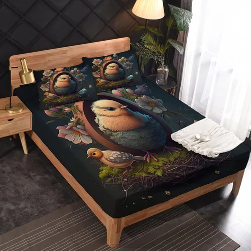 Vista 9 de Juego de sábanas de tamaño King, sábanas de conejo, sábanas de microfibra y fundas de almohada de 4 piezas, juego de sábanas con estampado colorido