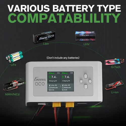Vista 6 de Lipo Cargador de batería, Gens Ace IMARS D300 Smart Balance Cargador Dual Channel AC 300W / DC 700W (350W* 2) 16A para RC LiPo Li-Ion LiHV Life