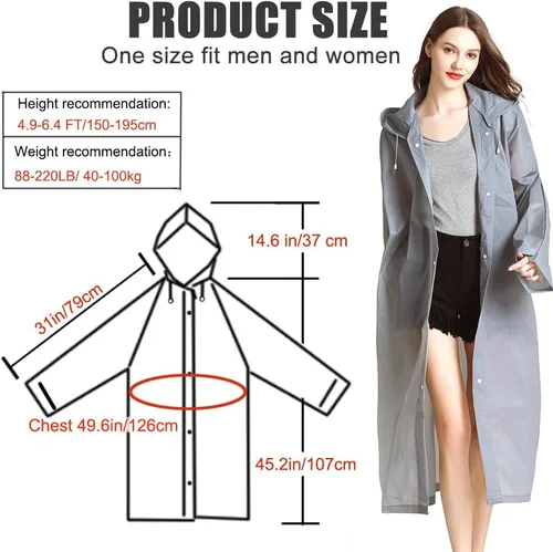 Vista 15 de Abrigos de lluvia (paquete de 2) – Ponchos de lluvia reutilizables de EVA para adultos, chaquetas impermeables para hombres y mujeres