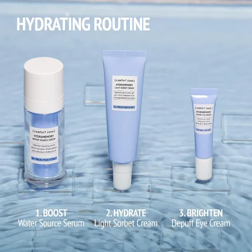 Vista 7 de [ Comfort Zone ] Hydramemory Light Sorbet Cream, gel facial hidratante, no graso, adaptativo al clima, brillo inmediato, suaviza, vegano, tuna