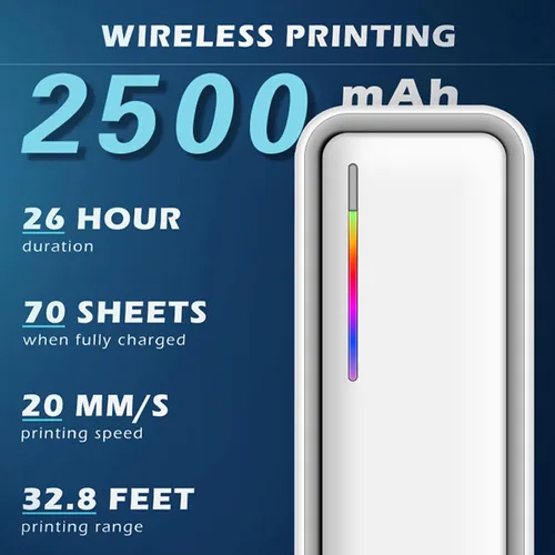Vista 3 de Impresora térmica A4, 203dpi USB recargable pequeña impresora móvil Bluetooth con rollo de papel de 17.1 ft 8.268x1.181x0.472 in, compatible