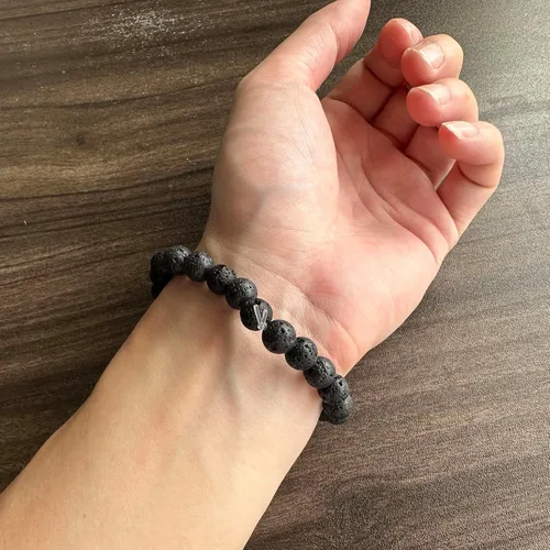 Vista 3 de Pulsera de cuentas cruzadas Pulsera difusora de aceite esencial Pulsera elástica de piedra turquesa de roca de lava