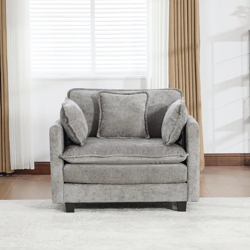 Vista 336 de Sofá seccional modular verde de 111.5", sofás seccionales grandes de 3 plazas para sala de estar, sofá nube oversized de tela chenille con otomana