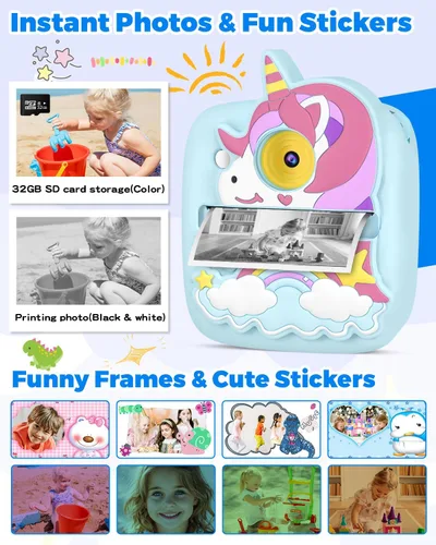 Vista 2 de Cámara para Niños Impresión Instantánea, Regalos de Navidad y Cumpleaños para Niños de 3 a 8 Años, Cámara de 48MP y 1080P para Niños con Papel