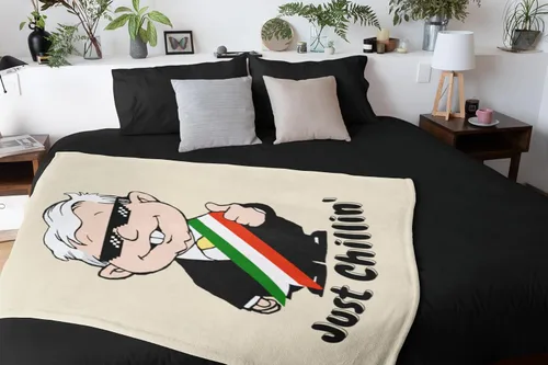 Vista 6 de MEXICANDOO AMLO - Manta de terciopelo con estampado de dibujos animados Amlito en un lado, manta ligera de felpa (Frazada de AMLO Cobija), tamaño 50