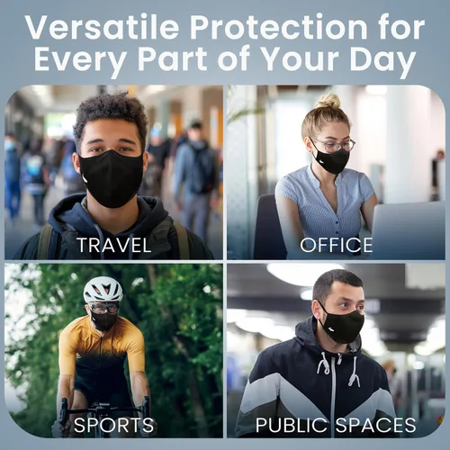 Vista 7 de INHERENT Mascarilla facial de viajero premium con plateado antiolor Reutilizable, ajustable, cómodo Flexible triple-layer knit with embedded