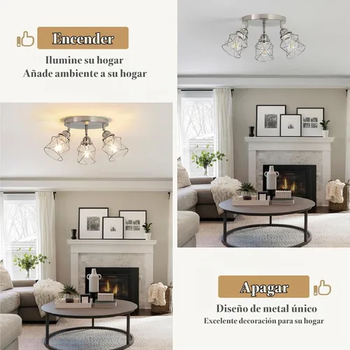 Vista 4 de Accesorios de iluminación de cocina - Lámpara de techo de 3 luces multidireccional con base E26, montaje empotrado ajustable para cocina de granja