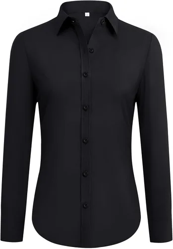 Vista 3 de Camisas con botones para mujer, camisas de vestir, trajes casuales de negocios, blusa ajustada con cuello, entrevista de trabajo, atuendo de oficina